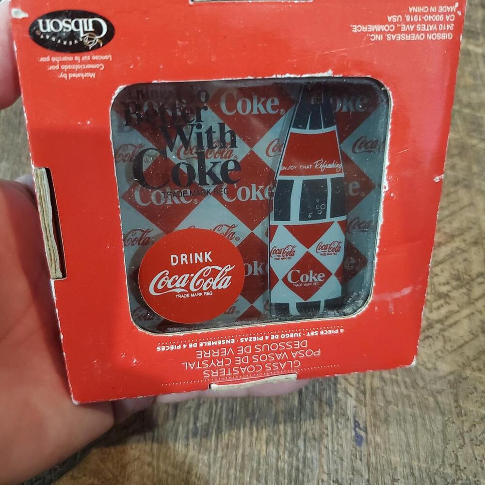 Coca cola red and white ceramic glass Coasters vintage collector home decor
